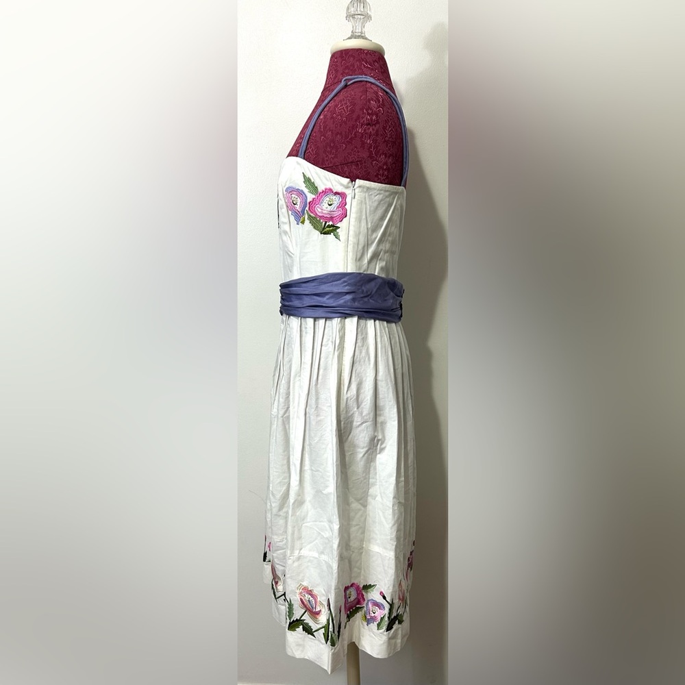 VTG Clues Midi Dress Sz 8 White Floral Embroidered Cottagecore Garden Tea‎ Party - Picture 15 of 16